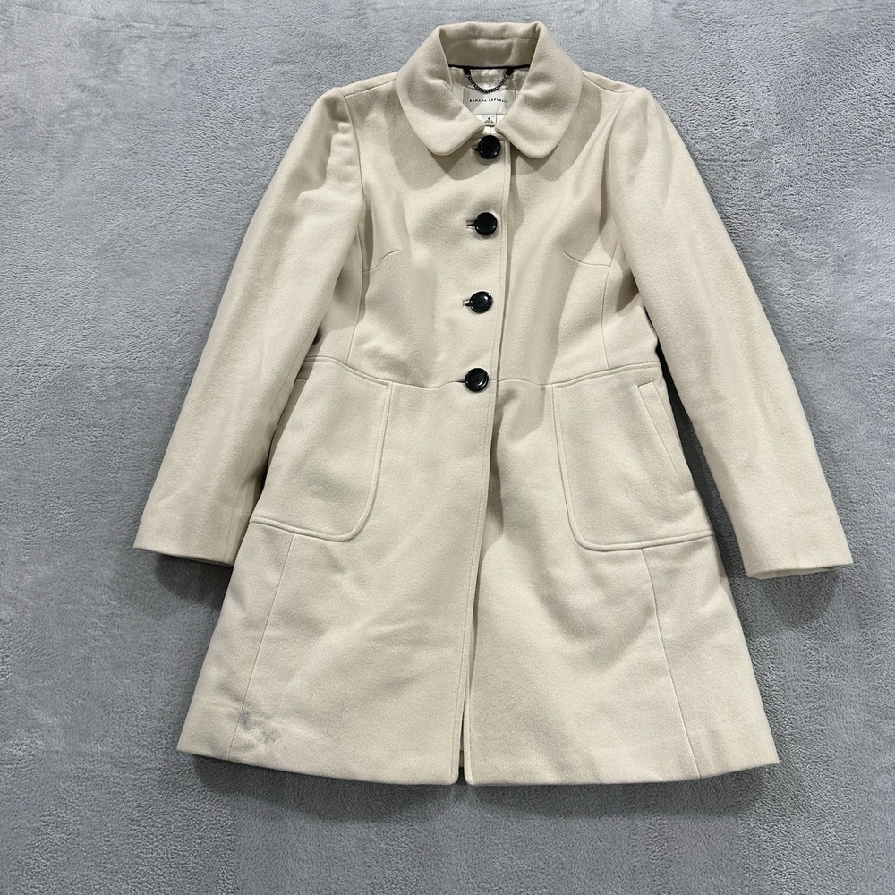 Banana Republic Jacket Wool Blend Button Coat Women M Ivory Vintage Boho Minimal